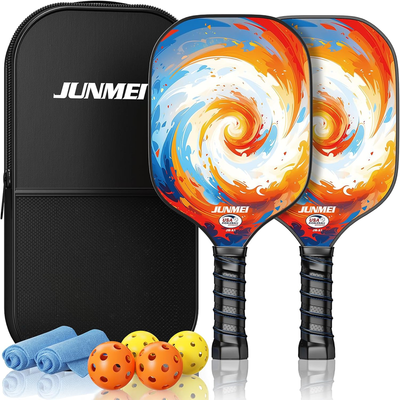 Set of 2 Pickleball Paddles, Lightweight Fiberglass Pickleball Paddles with Bag & Balls