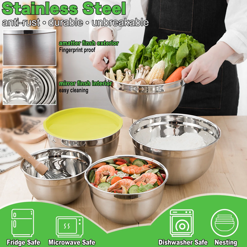 Set of 7 Mixing Bowls with Lids - Stainless Steel Nesting Bowls