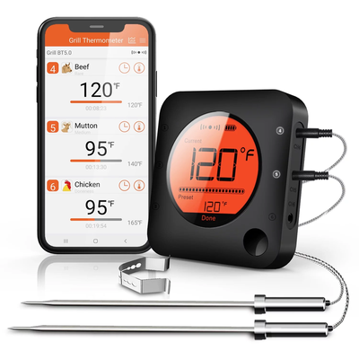 Digital Wireless Meat Thermometer with 2 Probes - BBQ, Oven, Grill