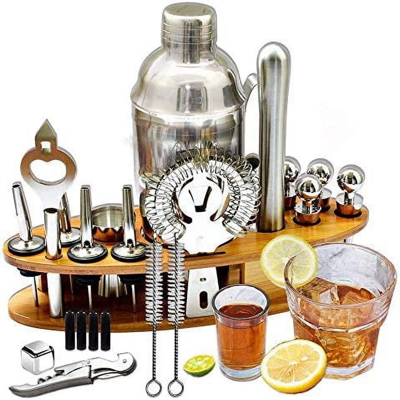 24 Pcs 750ml Cocktail Shaker Set with Stand, Stainless Steel ...