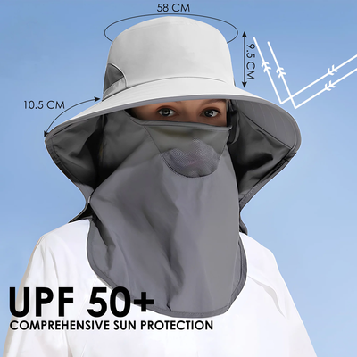 UPF 50+ Sun Protection Hat with Neck Flap, Bucket Hat Nylon Fishing Hat