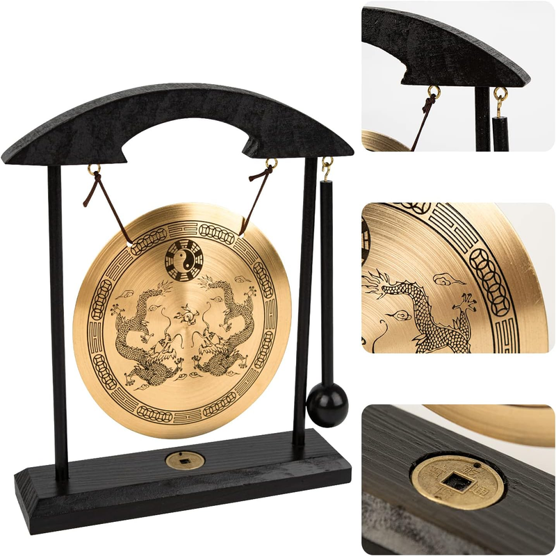 Brass Feng Shui Desktop Gong - Table Decor Collectible