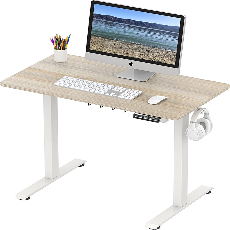 Adjustable Electric Height Sit Stand Desk with Hanging Hooks and Cable Management