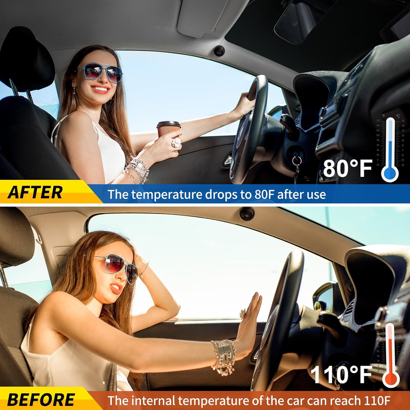 Car Windshield Sun Shade with Storage Pouch, Foldable UV Protection