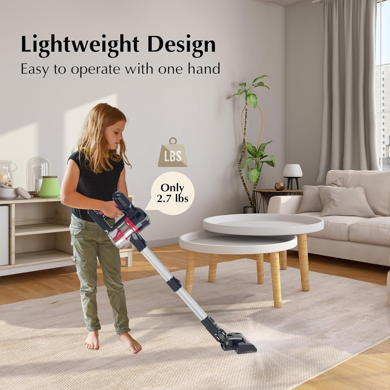 Cordless Stick Vacuum Rechargeable with 2200mAh Detachable Battery