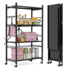 Multi-Tier Storage Shelving Unit - Metal Shelf, Adjustable Height, Foldable Storage Shelf with Wheels