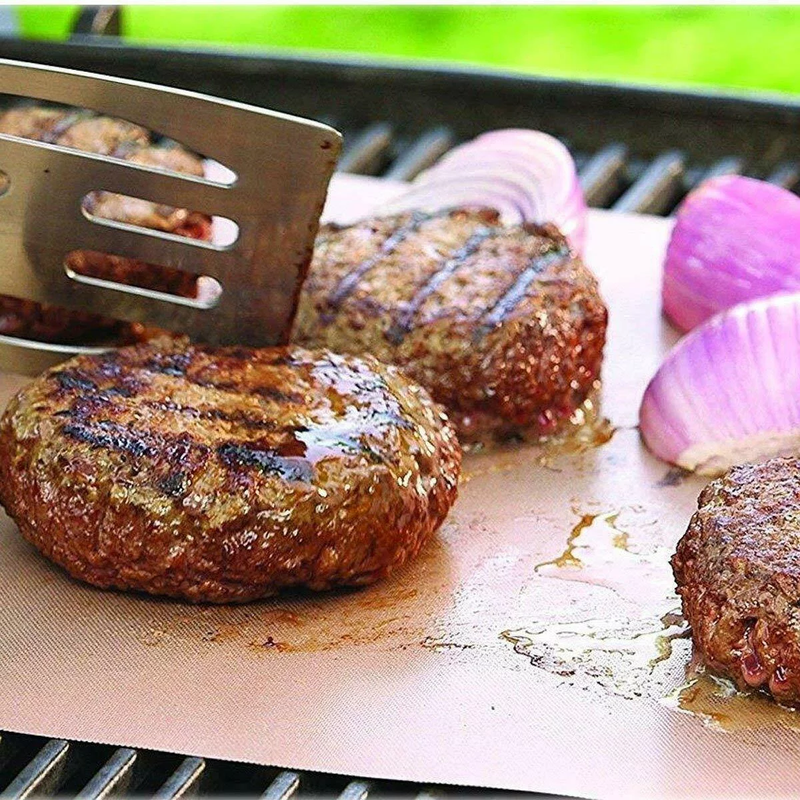 Set of 5 Heavy Duty Copper BBQ Grill Mats - Non Stick Easy to Clean, Reusable