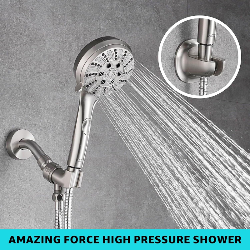 Shower Head with Handheld Attachment, 6 Settings, High Pressure Powerful Water Spray Head with 70 Inch Stainless Steel Hose and Bracket