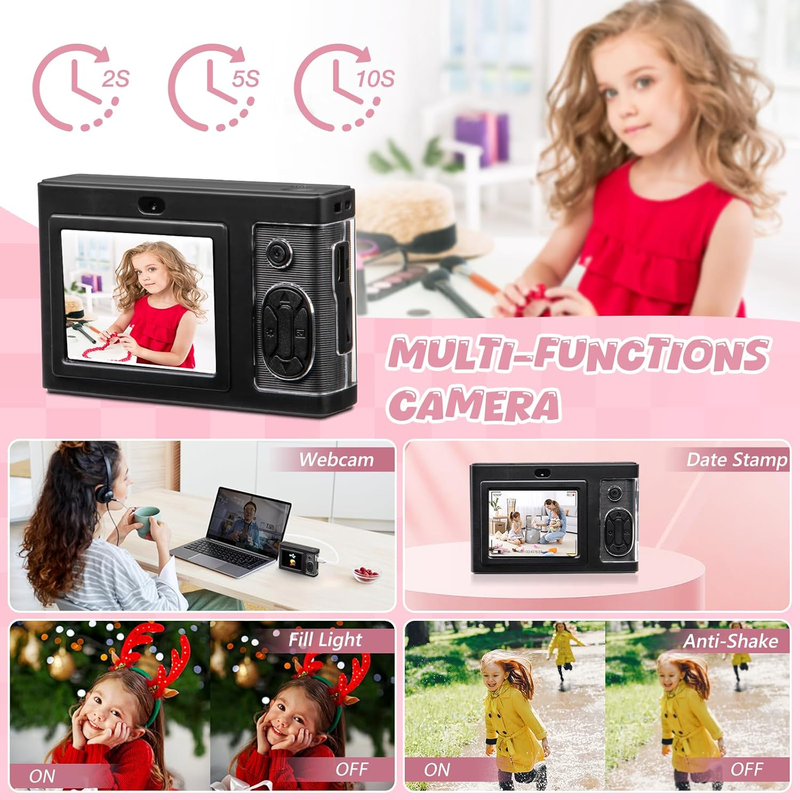 1080P Kids Digital Camera with 32GB Card, 48MP 8X Zoom Digital Point and Shoot Camera