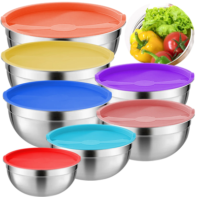 Set of 7 Mixing Bowls with Lids - Stainless Steel Nesting Bowls