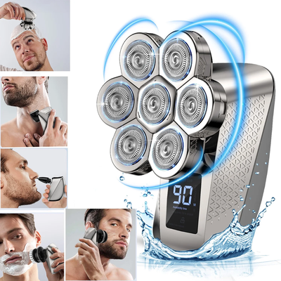 7 in 1 Electric Head Shaver for Men, Cordless Razor IPX7 Waterproof Beard Trimmer USB Rechargeable