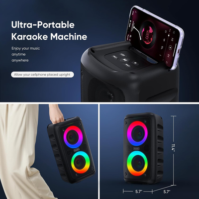 Portable Karaoke Bluetooth Speaker with 1 Wireless Microphone and 1 Wired Mic