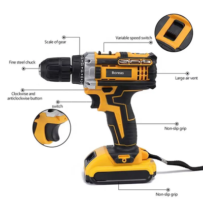 21V Cordless Drill Driver 3/8'' Electric Power Drill Set, 2000Mah Lithium-Ion Battery