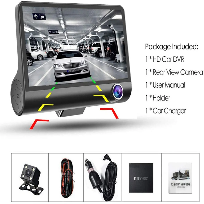 Dash Cam - Front and Rear plus Interior with Loop Recording & 1080P Night Vision