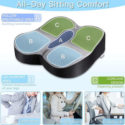 Adjustable Height Memory Foam Seat Cushion, Non-Slip Chair Pad 