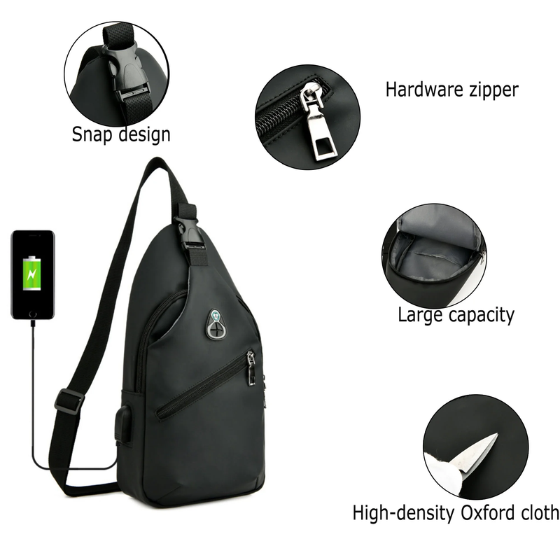 Sling Chest Backpack with USB Cable