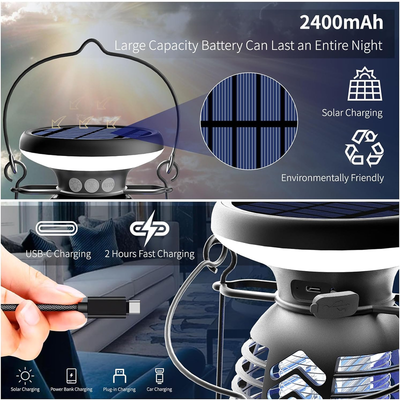 Outdoor Solar Bug Zapper with LED Light - 4000mAh - IP66 Waterproof