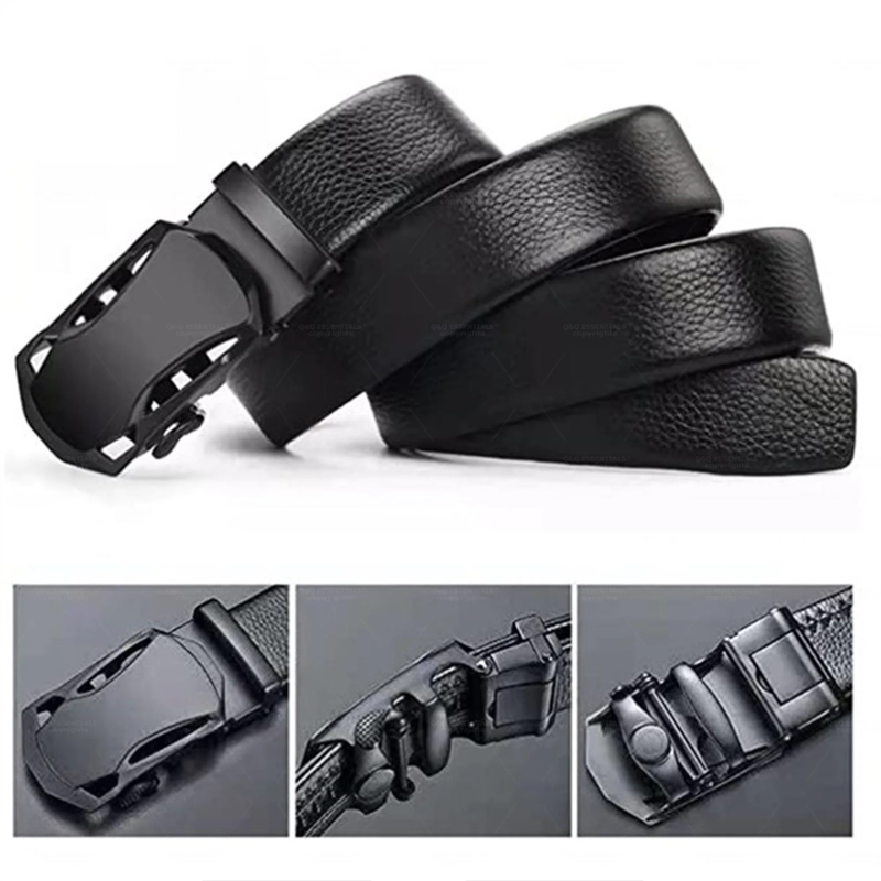 Men's Premium Leather & Microfiber Ratchet Belt - Adjustable with Unique Slide Belt Buckle