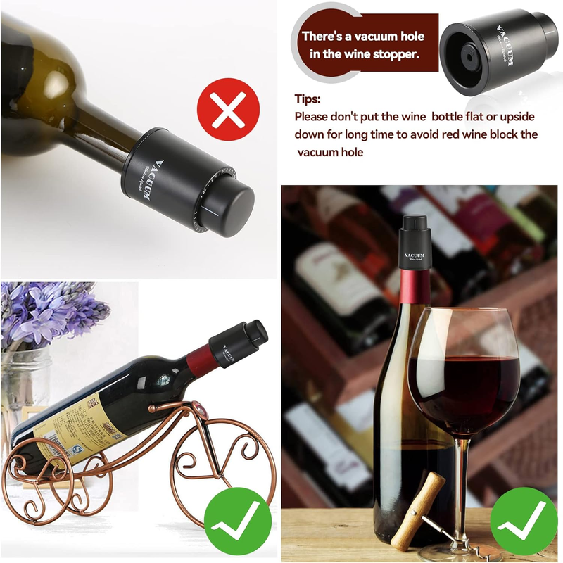 Set of 2 Wine Bottle Stoppers, Real Vacuum Wine Stoppers - Reusable