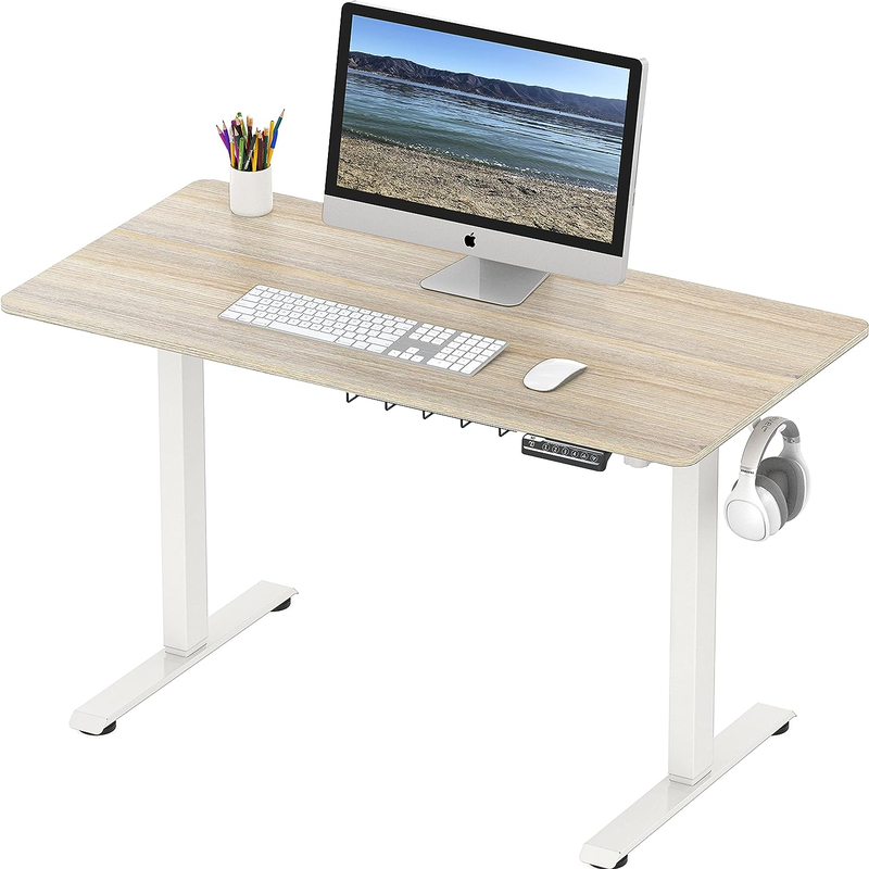 Adjustable Electric Height Sit Stand Desk with Hanging Hooks and Cable Management