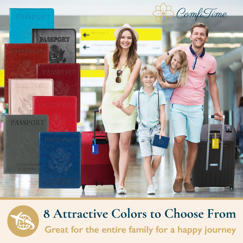  2 Pack Slim Passport Travel Wallet Plus 4 Bonus Luggage Tags, Waterproof Cover/Case Protector