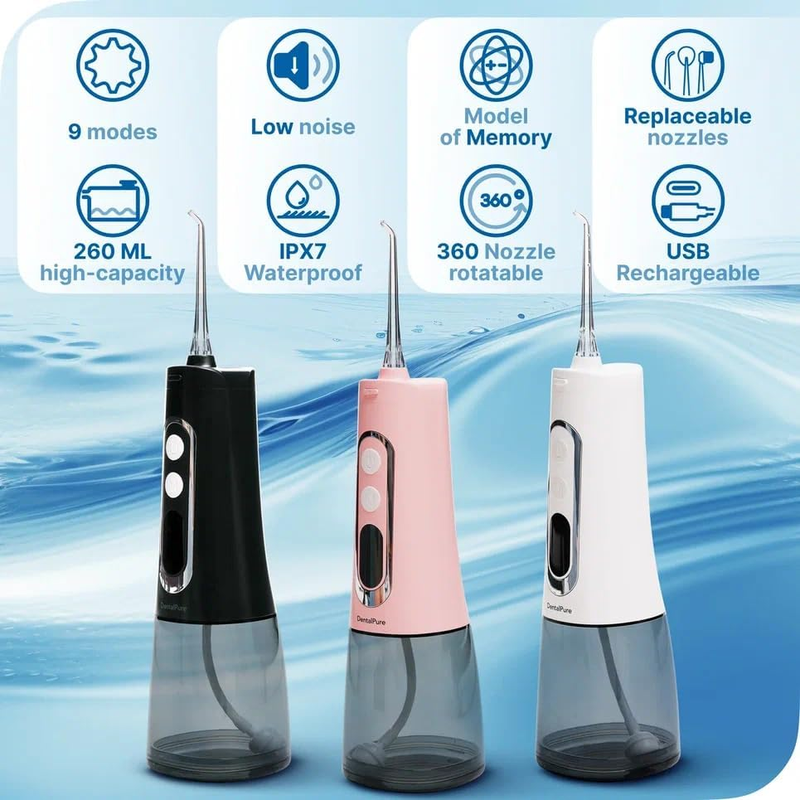 Portable Rechargeable Oral Irrigator for Teeth Cleaning and Flossing with 9 Modes