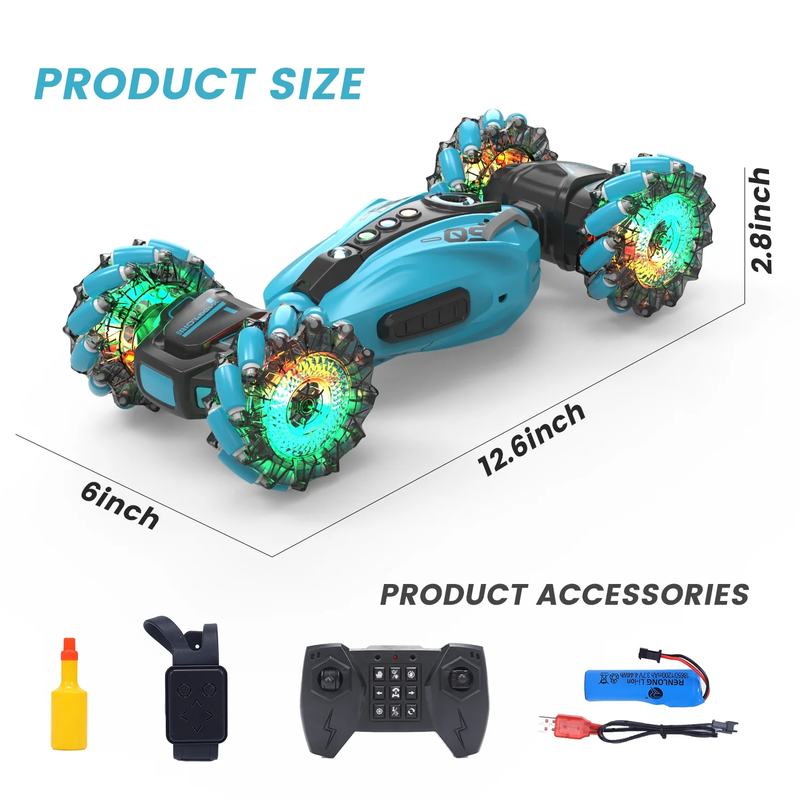 1:12 RC 2.4Ghz 4WD Hand Controlled RC Car with 360° Rotating, Spray, Lights & Music