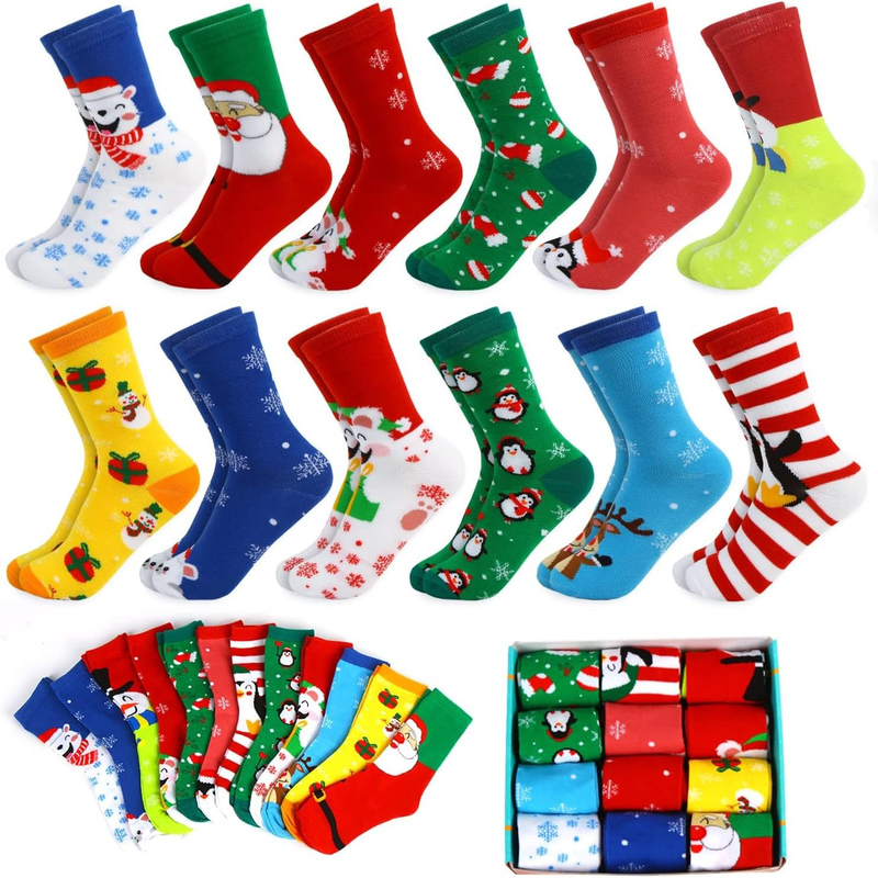 12 Pairs Christmas Winter Fun Socks Unisex Gift Socks for Family