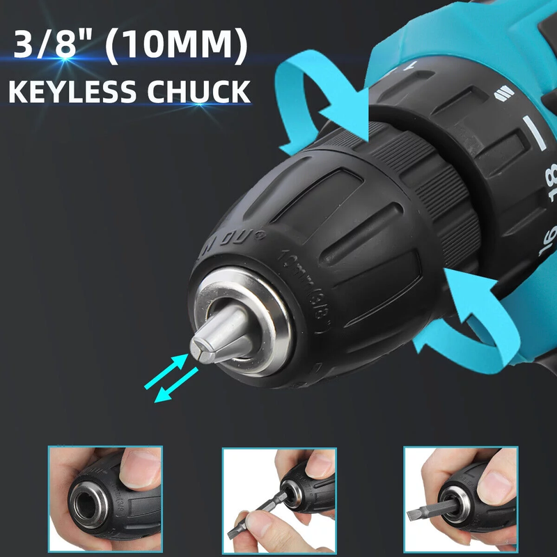 12V Cordless Drill Driver with 42 Accessories with 3/8" Keyless Chuck, 2 Speed, 18+1 Position, Built-In LED