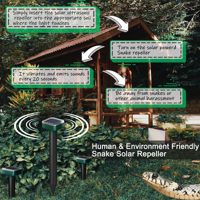 4 PC Snake Repellent Set for Yard - Powerful, Sonic- Outdoors & Pet Safe