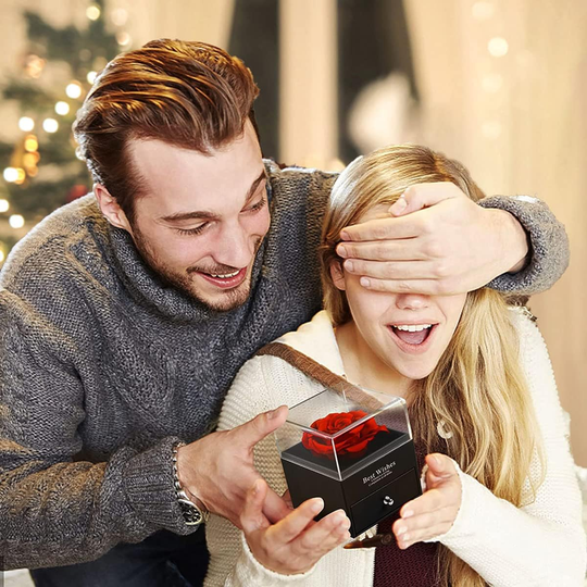 Preserved Rose Gift Box with Ruby Brooch, Eternal Rose in Jewelry Box