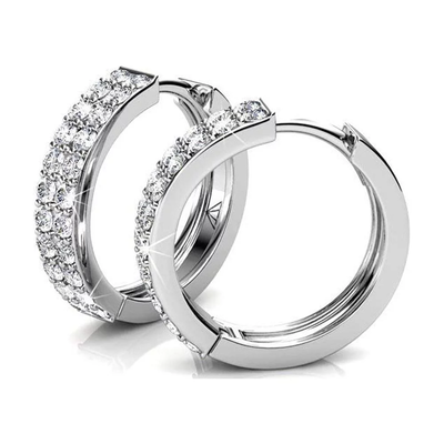 18K White Gold Plated Silver Hoop Earrings with Crystals