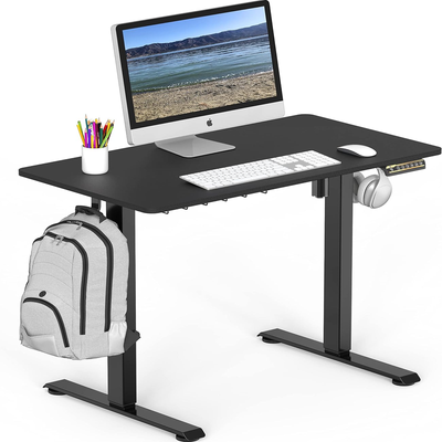 Adjustable Electric Height Sit Stand Desk with Hanging Hooks and Cable Management