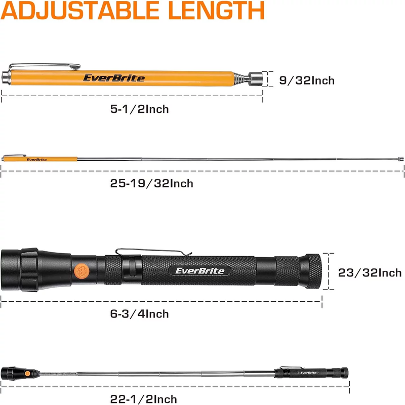 2 Pack Magnetic Pick Up Tool Set, Telescoping 360 Swivel Extensible Magnet Tool with LED Light