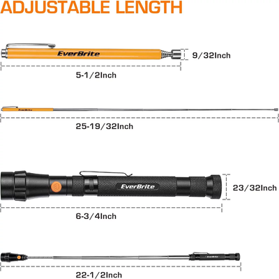 2 Pack Magnetic Pick Up Tool Set, Telescoping 360 Swivel Extensible Magnet Tool with LED Light