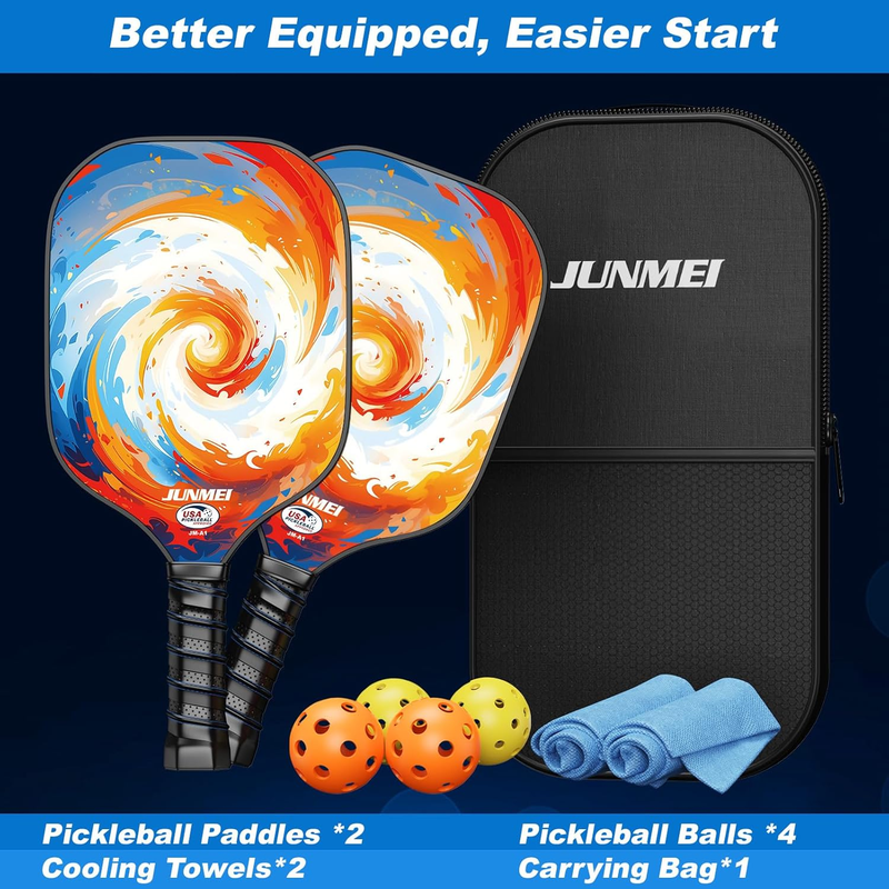 Set of 2 Pickleball Paddles, Lightweight Fiberglass Pickleball Paddles with Bag & Balls