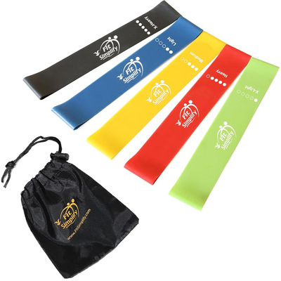 Set of 5 Resistance Loop Exercise Bands with Instruction Guide and Carry Bag