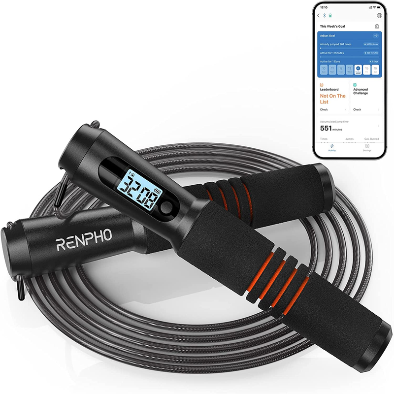 Smart Jump Rope with APP Tracking, Tangle-Free Adjustable Rope with Counter for Workouts