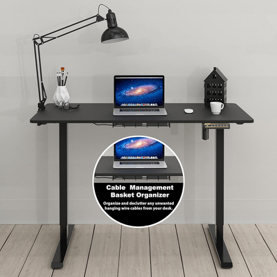 Adjustable Electric Height Sit Stand Desk with Hanging Hooks and Cable Management