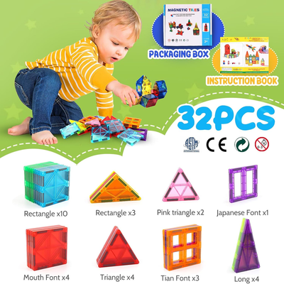 32 Pcs Magnetic Tiles Building Blocks Set