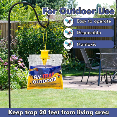 10 Pack Disposable Fly Traps-  Outdoor Hanging, Fly Trap Bags with Natural Attractant 