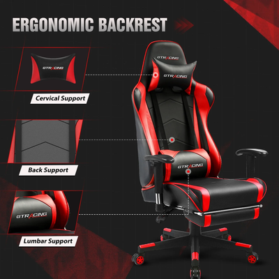 Gaming Office Chair - PU Leather with Footrest & Adjustable Headrest