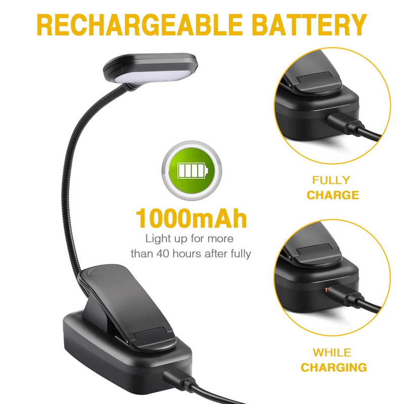 2 Pack Rechargeable Clip On Lightweight Book Lights - 6 LED, 3 Brightness Levels & 3 Color Temperatures