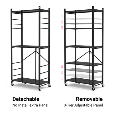 Multi-Tier Storage Shelving Unit - Metal Shelf, Adjustable Height, Foldable Storage Shelf with Wheels