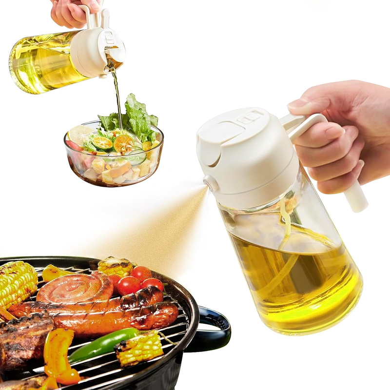 2 in 1 Olive Oil Dispenser Bottle for Kitchen, 16oz/470ml Premium Glass Oil Bottle