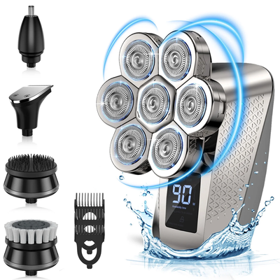 7 in 1 Electric Head Shaver for Men, Cordless Razor IPX7 Waterproof Beard Trimmer USB Rechargeable