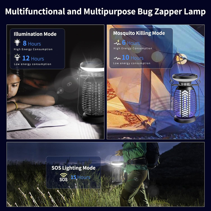 Outdoor Solar Bug Zapper with LED Light - 4000mAh - IP66 Waterproof