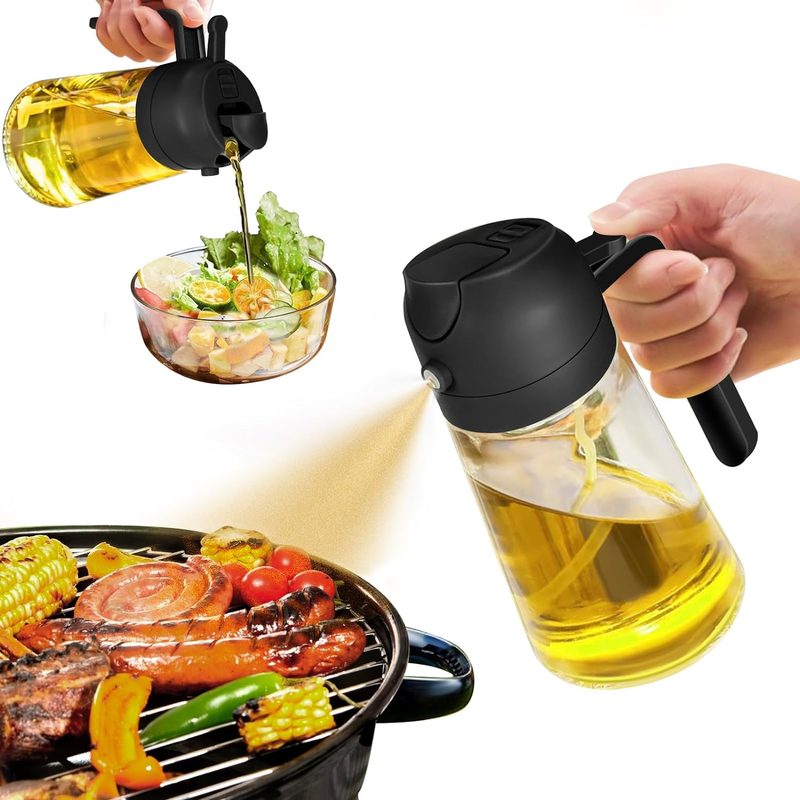 2 in 1 Olive Oil Dispenser Bottle for Kitchen, 16oz/470ml Premium Glass Oil Bottle