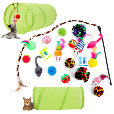 21 Piece Cat Toy Assortments with Tunnel