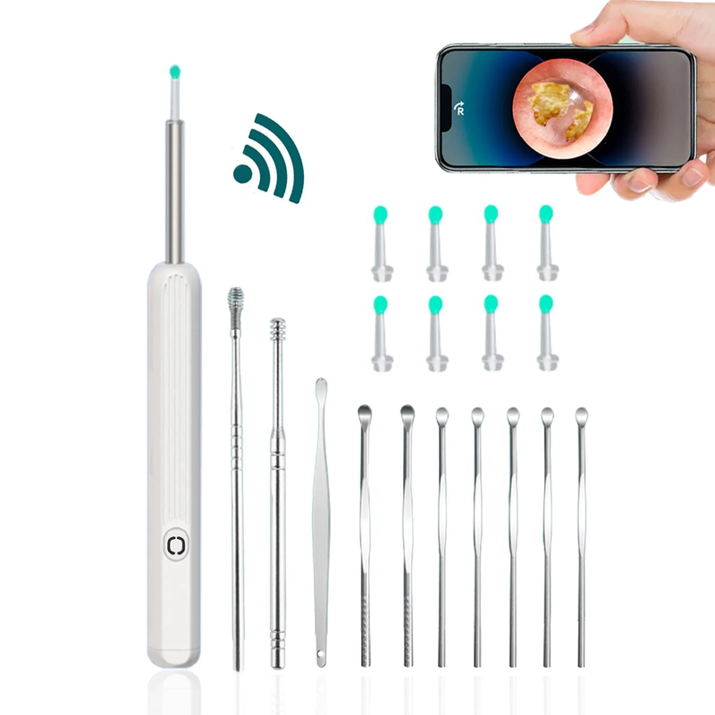 11Pcs Wireless Ear Wax Removal Kit with Camera 1296P HD with 6 LED Lights Silicone Soft Ear Tips